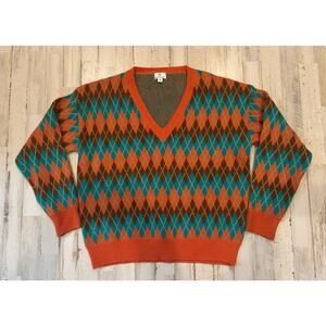 Pink Diamond Argyle Orange Turquoise Sweater sz M EUC
